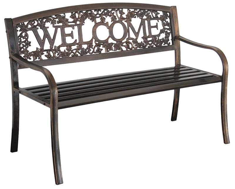 Leigh Country TX 94101 Welcome Bench, 50-1/2 in W, 25 in D, 34 in H, Steel Seat, Steel Frame