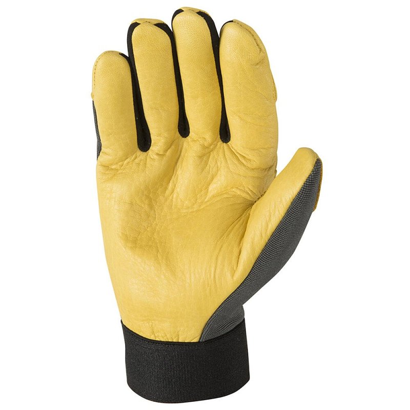 Wells Lamont 3203-M Hybrid Work Gloves, Breathable, Men's, M, Hook and Loop Cuff, Spandex Back, Gold/Gray/Yellow