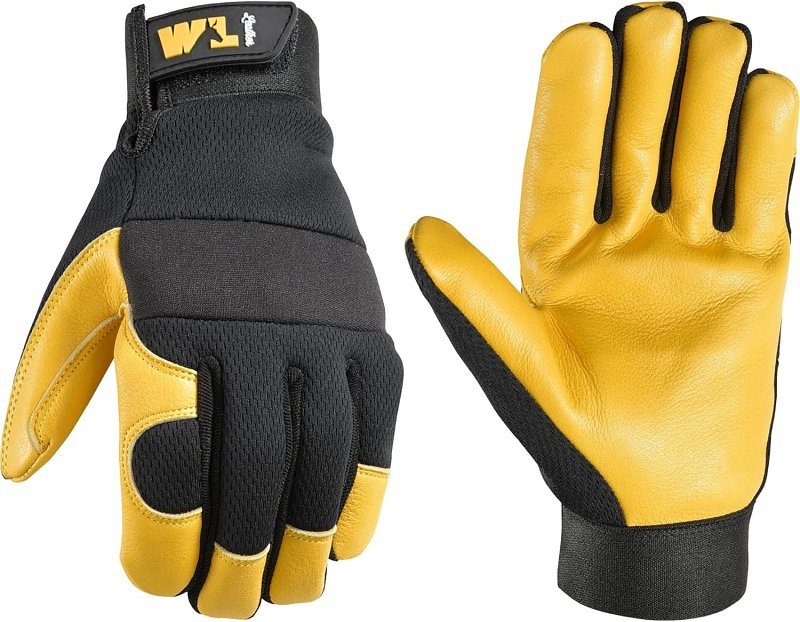 Wells Lamont 3280-L Gloves, Men's, L, Reinforced Thumb, Adjustable Wrist, Hook and Loop Cuff, Black/Gold/Yellow