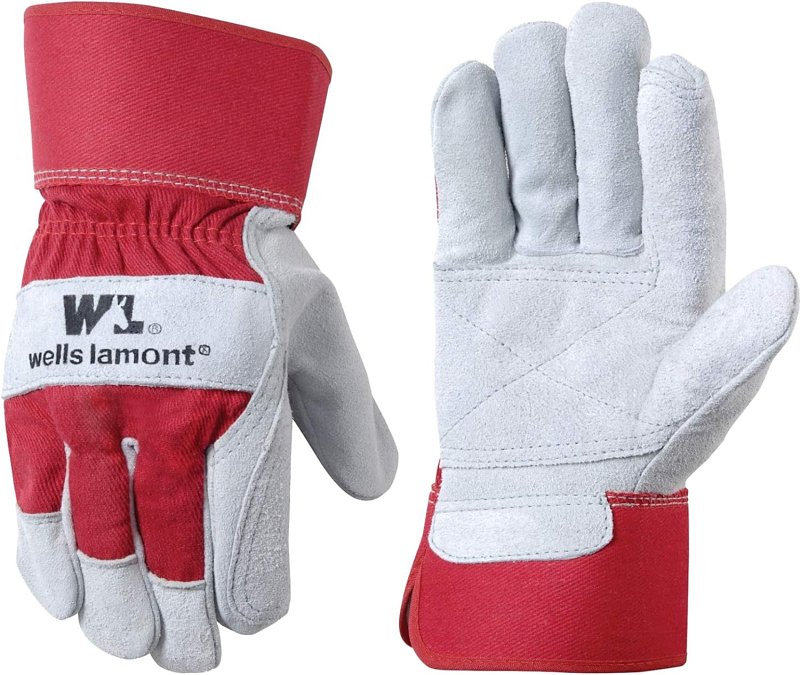 Wells Lamont 4050-XL Heavy-Duty Work Gloves, Men's, XL, 10 to 10-1/2 in L, Cowhide Leather, Gray/Orange/Red