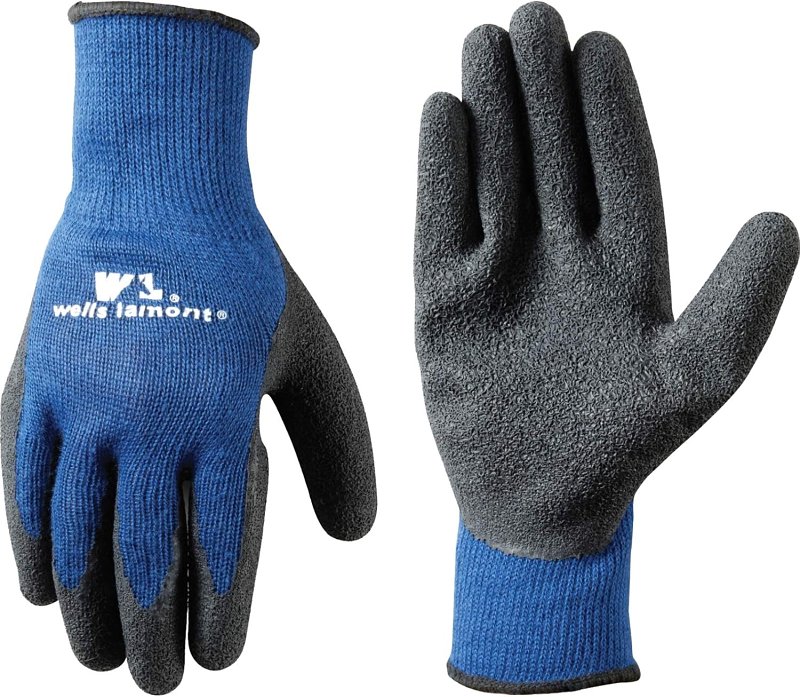 Wells Lamont 524XL Work Gloves, Men's, XL, Knit Cuff, Latex Coating, Cotton/Polyester Glove, Black/Blue