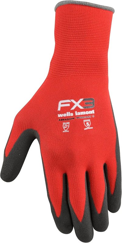 Wells Lamont FX3 Series 448-L Work Gloves, Breathable, Men's, L, Elastic Knit Wrist Cuff, Black/Gray