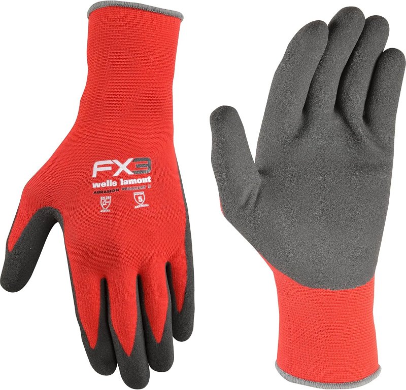 Wells Lamont FX3 Series 448-L Work Gloves, Breathable, Men's, L, Elastic Knit Wrist Cuff, Black/Gray