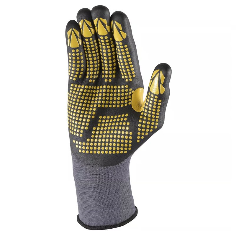 Wells Lamont 691-L-020 Gripper Grip Gloves, Men's, L, Saddle Thumb, Nitrile Coating, Nylon, Gray/Yellow