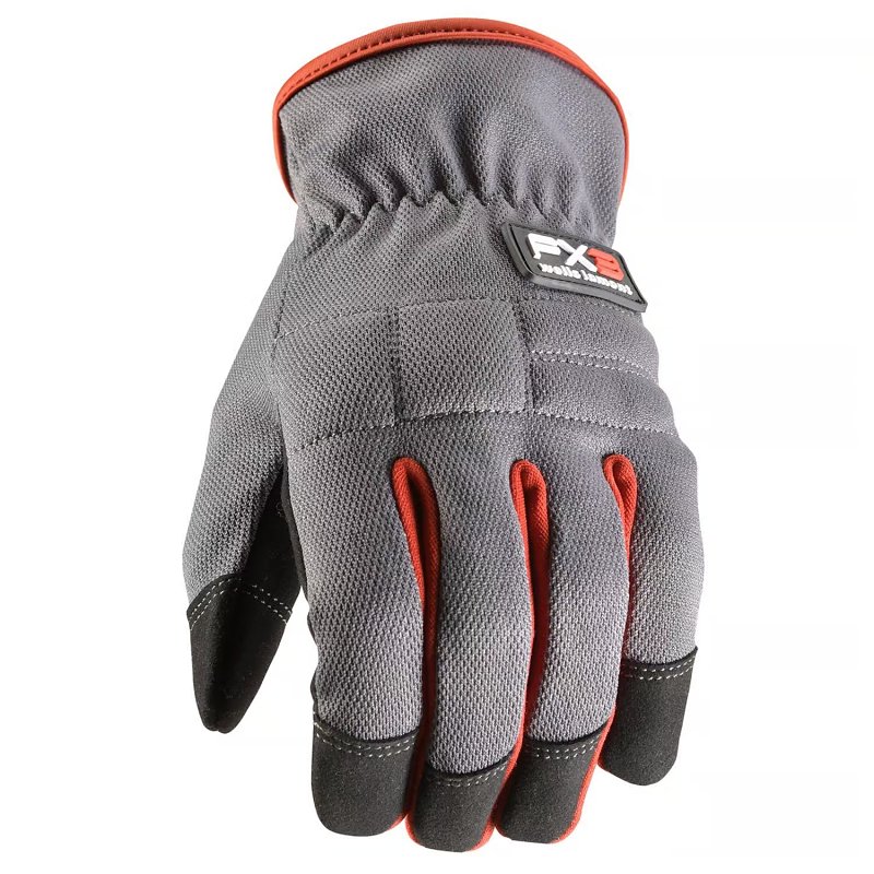 Wells Lamont 7862-XL Gloves, Men's, XL, Adjustable Wrist, Open, Shirred Elastic Wrist Cuff, Black/Gray