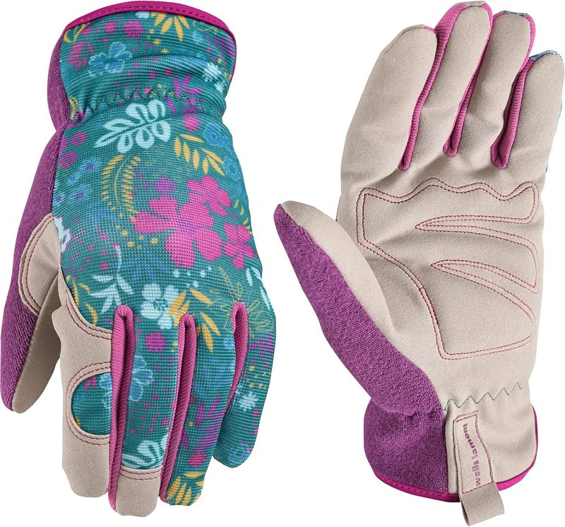 Wells Lamont 7753-S Gloves, High-Dexterity, Slip-On, Women's, S, Elastic Cuff, Leather/Spandex/Terry cloth, Multi-Color
