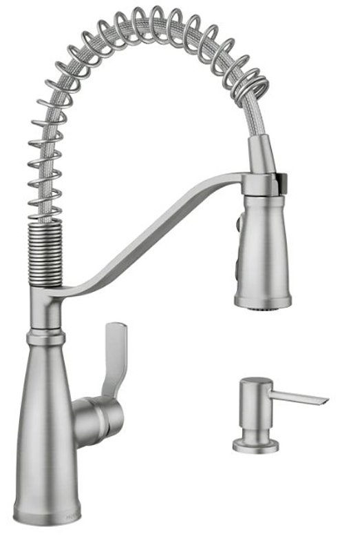 Moen Nolia 87886 Series 87886SRS Kitchen Faucet, 1.5 gpm, 1-Handle, 1, 3-Hole, Metal, Stainless, Lever Handle