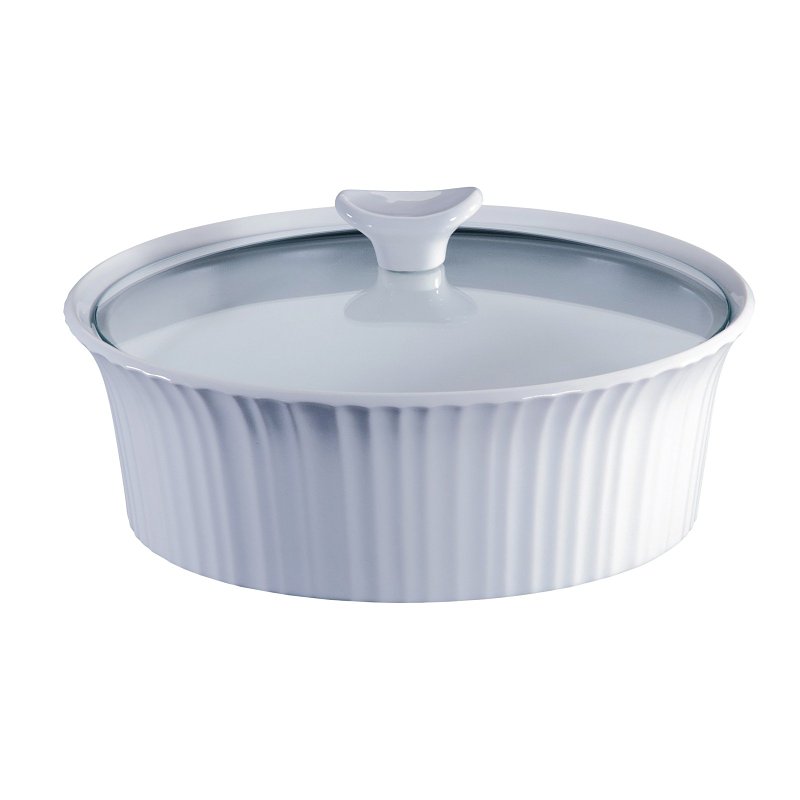 Corningware 1105930 Casserole Dish with Lid, 2.5 qt Capacity, Stoneware, French White, Dishwasher Safe: Yes