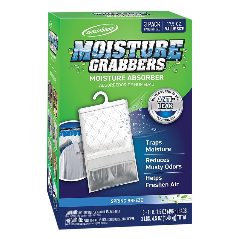 Concrobium Moisture Grabbers 378488 Moisture Absorber, 17.5 oz Pouch, Powder, Spring Breeze