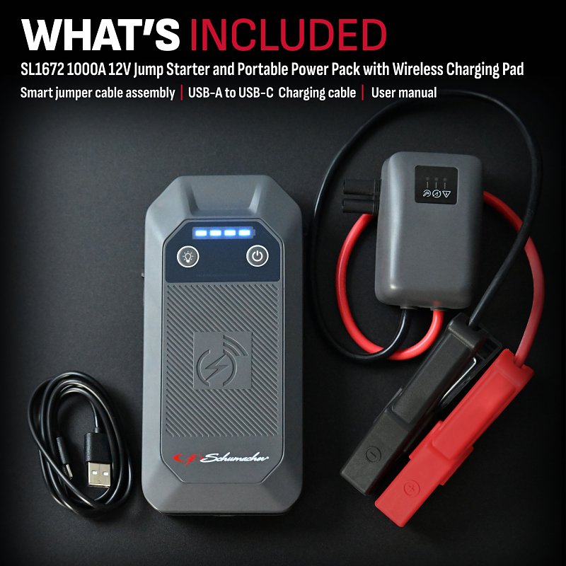 Schumacher SL1672 Jump Starter and Portable Power Pack, 12 V, 1000 A, Lithium-Ion Battery