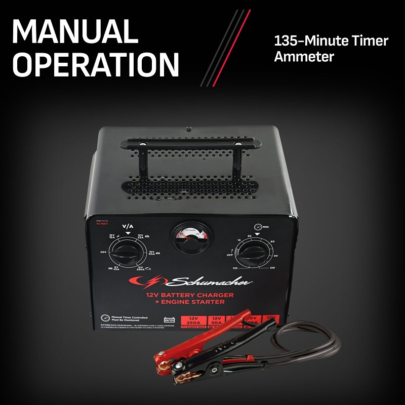 Schumacher SC1667 Timer Controlled Battery Charger and Jump Starter, 6/12 V, 250 A