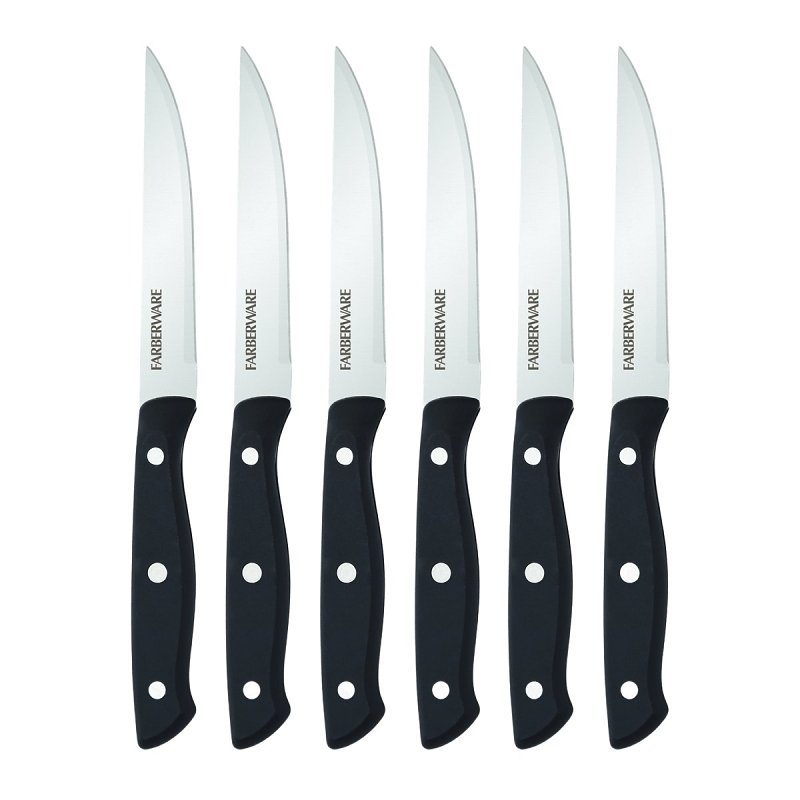 Farberware 5256192 Steak Knife Set, 4-1/2 in L Blade, Stainless Steel Blade, Black Handle, Plain Blade