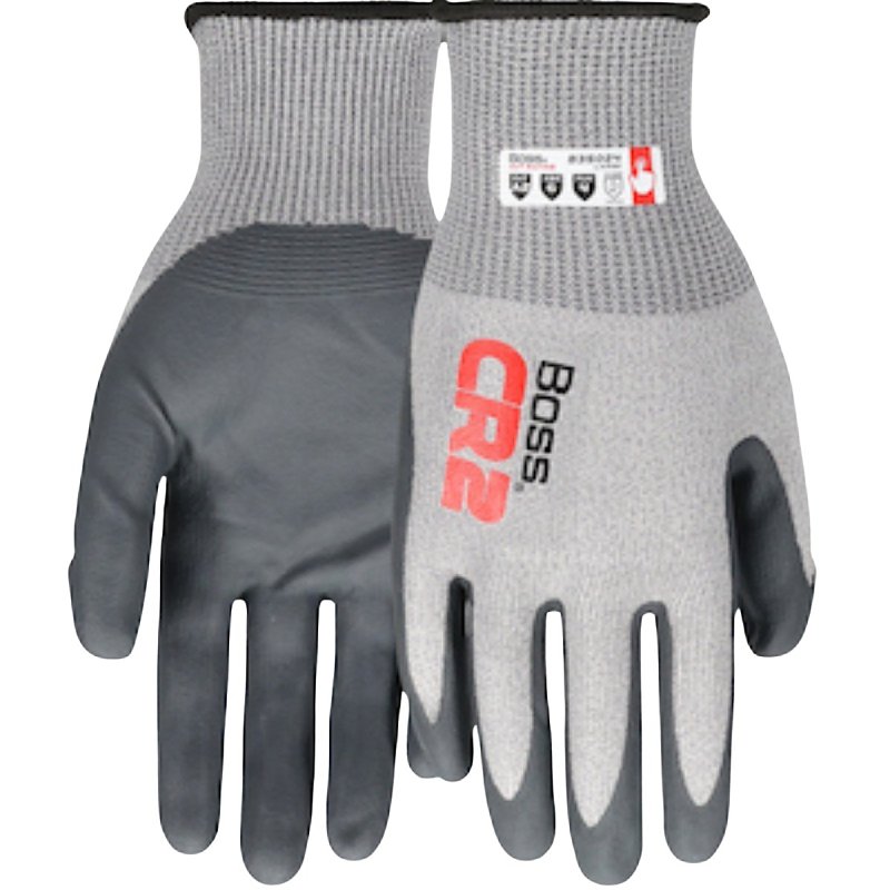 Boss CR2 B35024-M Cut-Resistant Gloves, M, Elastic Knit Wrist Cuff, Nitrile Coating, Nylon, Gray