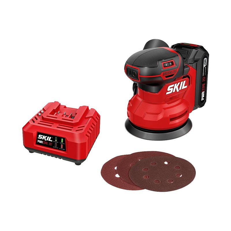 Skil SR7603B-10 Orbital Sander Kit, Battery Included, 20 V, 2 Ah, 5 in Pad/Disc, 7000 to 11,000 opm Load Speed