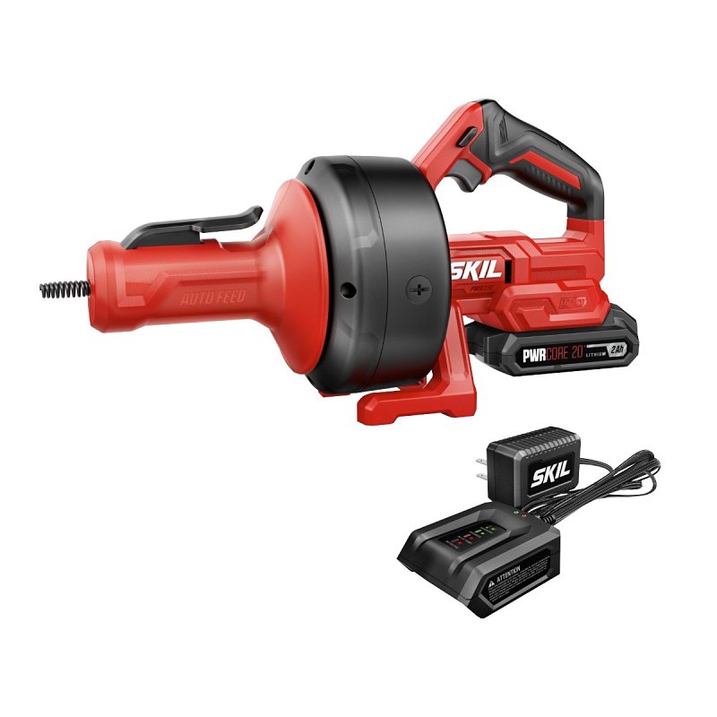 Skil AU0225D-12 Power Snake Drain Cleaner Kit, Battery, 1/4 in Dia Cable, 25 ft L Cable