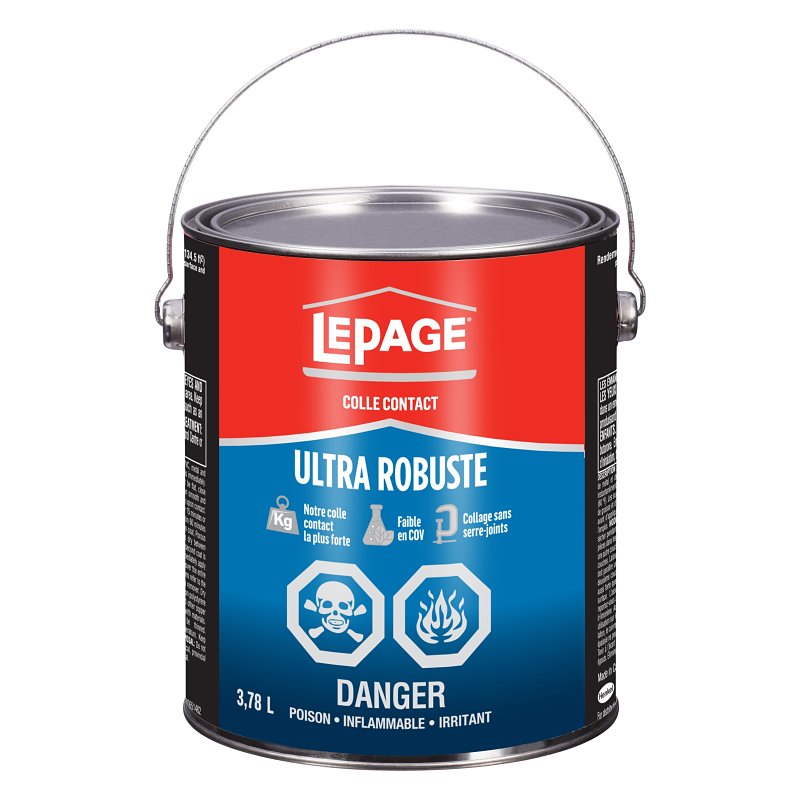 LePage 2994433 Heavy-Duty Contact Cement, Liquid, Solvent, Tan, 3.8L Pail