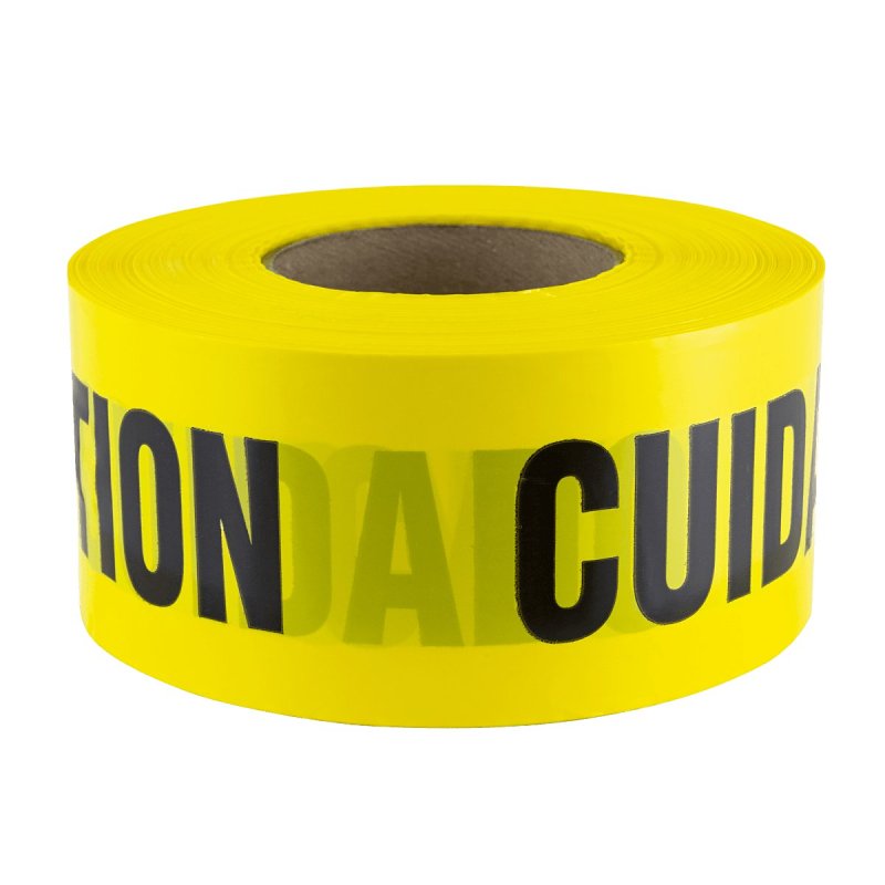 IPG 600CC 300 Barricade Ribbon, 300 ft L, 3 in W, Polyethylene Film Backing, Black/Yellow