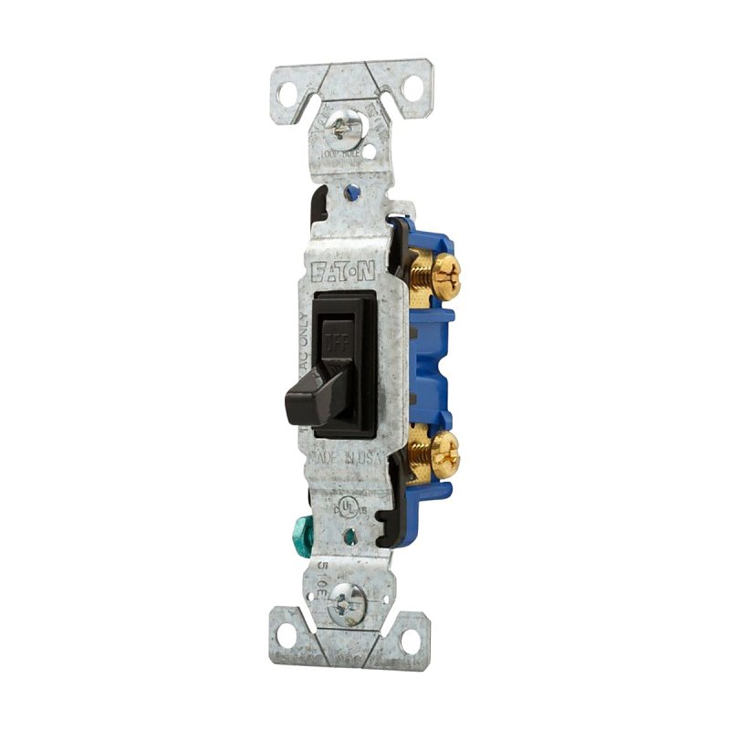 Eaton 1301-7BK Switch, 15 A, 120 V, Screw Terminal, Polycarbonate Housing Material, Black