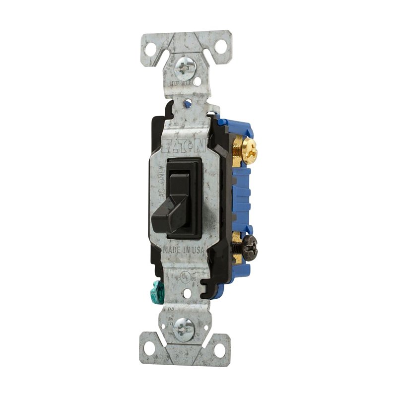 Eaton 15A 120V Black Polycarbonate Toggle Switch – 1‑Pole with Screw Terminals