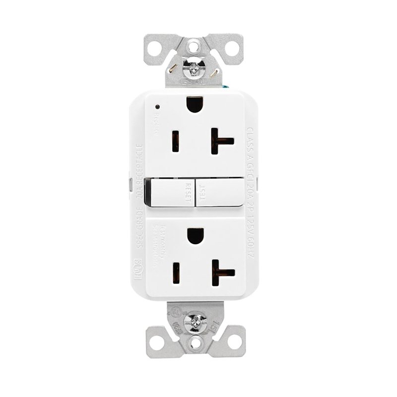 Eaton GF20W-BX-L Receptacle, 125 V, 20 A, NEMA: 5-20R, GFCI Socket, Back, Side Wiring, White