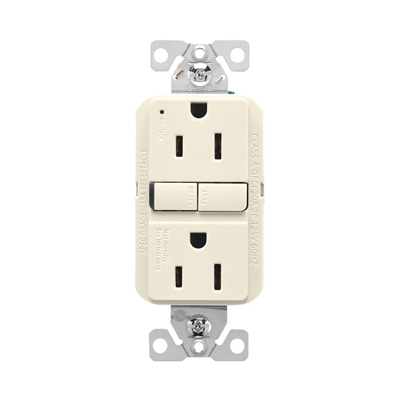 Eaton Slim GFCI Receptacle 125V 15A Light Almond – Back/Side Wiring