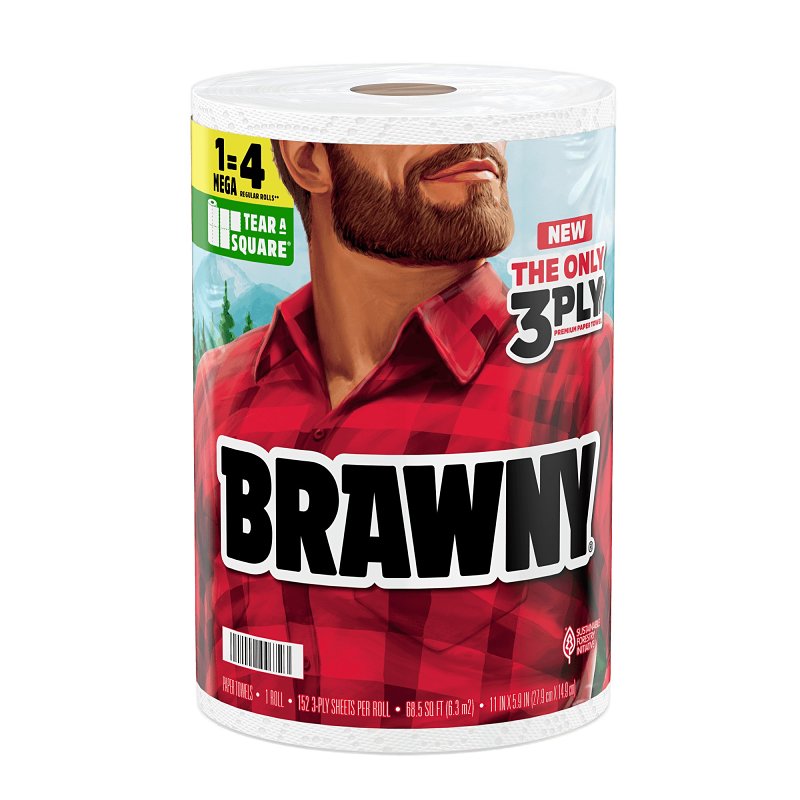 Brawny Tear-A-Square 44672 Paper Towel Roll, 3-Ply