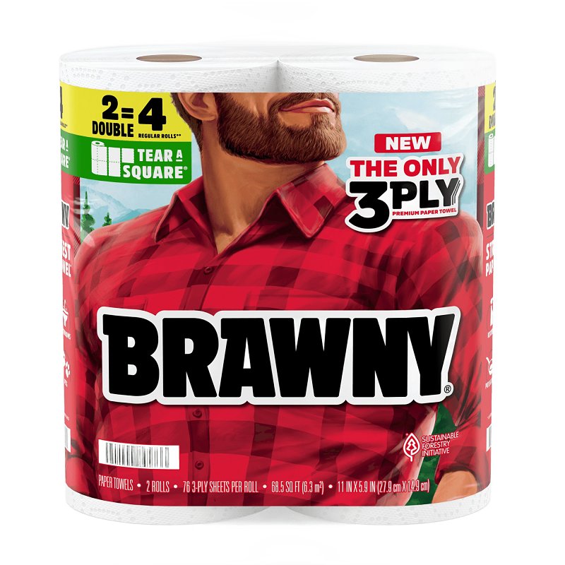Brawny Tear-A-Square 44573 Paper Towel Roll, 3-Ply