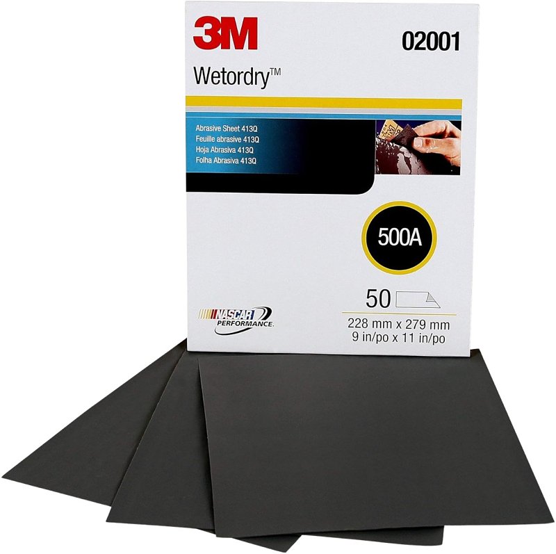 Wetordry Tri-M-ite 02001 Sandpaper Sheet, 11 in L, 9 in W, 500 Grit, Silicon Carbide Abrasive, Paper Backing