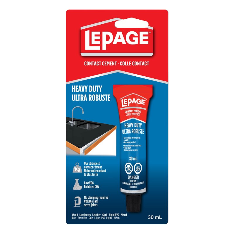 LePage 2994441 Heavy-Duty Contact Cement, Liquid, Pungent, Light Amber, 30 mL Tube