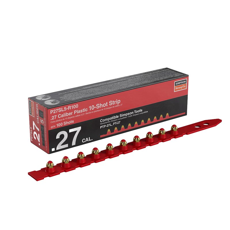 Simpson Strong-Tie P27SL5-R100 Strip Load, 0.27 Caliber, Power Level: 5, Red Code, 10-Load