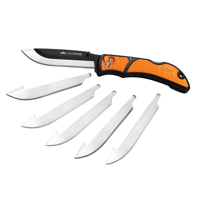 Outdoor Edge RLB-30C Folding Utility Knife, 3-1/2 in L Blade, Stainless Steel Blade, 6-Blade, Black/Orange Handle