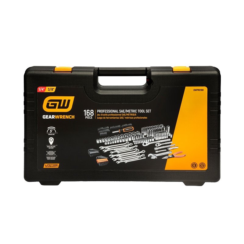 GearWrench GWPRO168 Tool Set, 168-Piece, Steel, Chrome