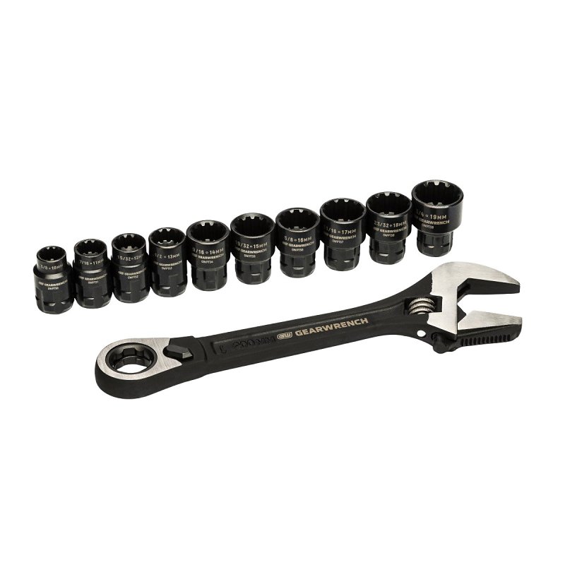 GearWrench GWPTAW8 Adjustable Wrench Set, 11-Piece, Steel, Black Phosphate/Chrome