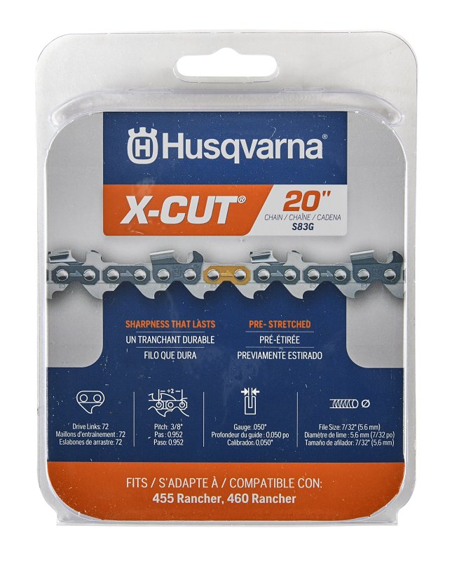 Husqvarna 529475072 Chainsaw Chain, H80 (72V), Low Vibration Chain, 20 in L Bar, 0.05 in Gauge, 3/8 in TPI/Pitch