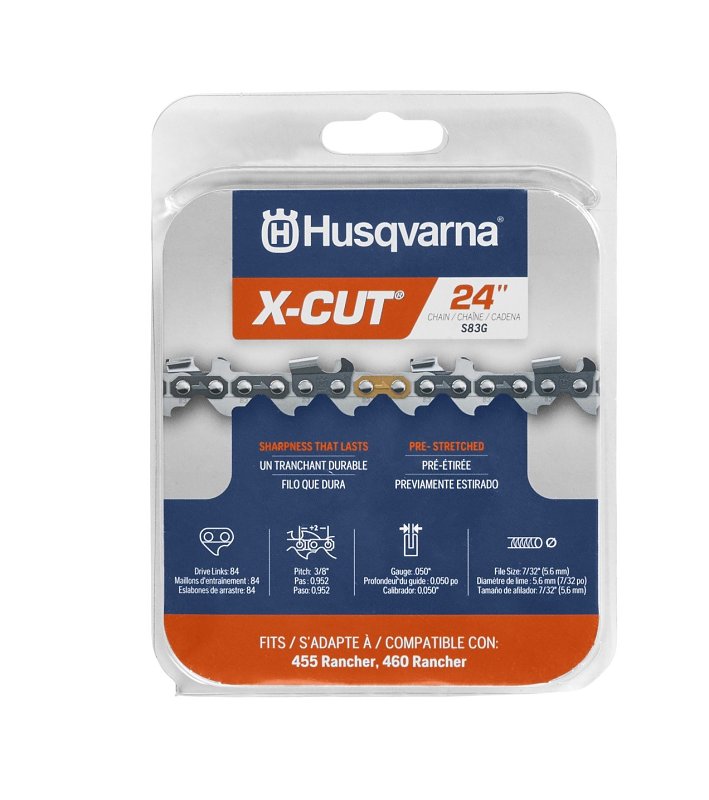 Husqvarna 529475084 Chainsaw Chain, H46 (72LP), Low Vibration Chain, 24 in L Bar, 0.05 in, 3/8 in TPI/Pitch, 84-Link