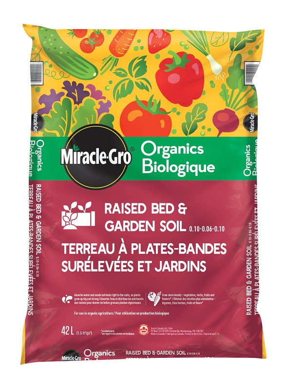 Miracle-Gro 71259240 Organic Raised Bed and Garden Soil, 1.5 cu-ft Coverage Area