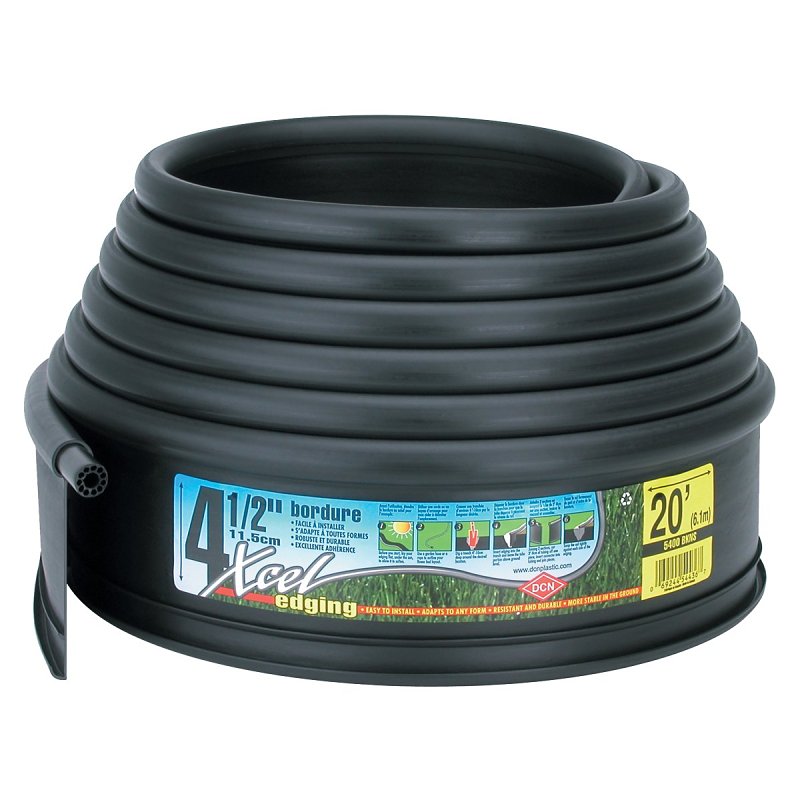 DCN Xcel 5400-36/20 Lawn Edging, 20 ft L, 4-1/2 in H, Polyethylene, Black