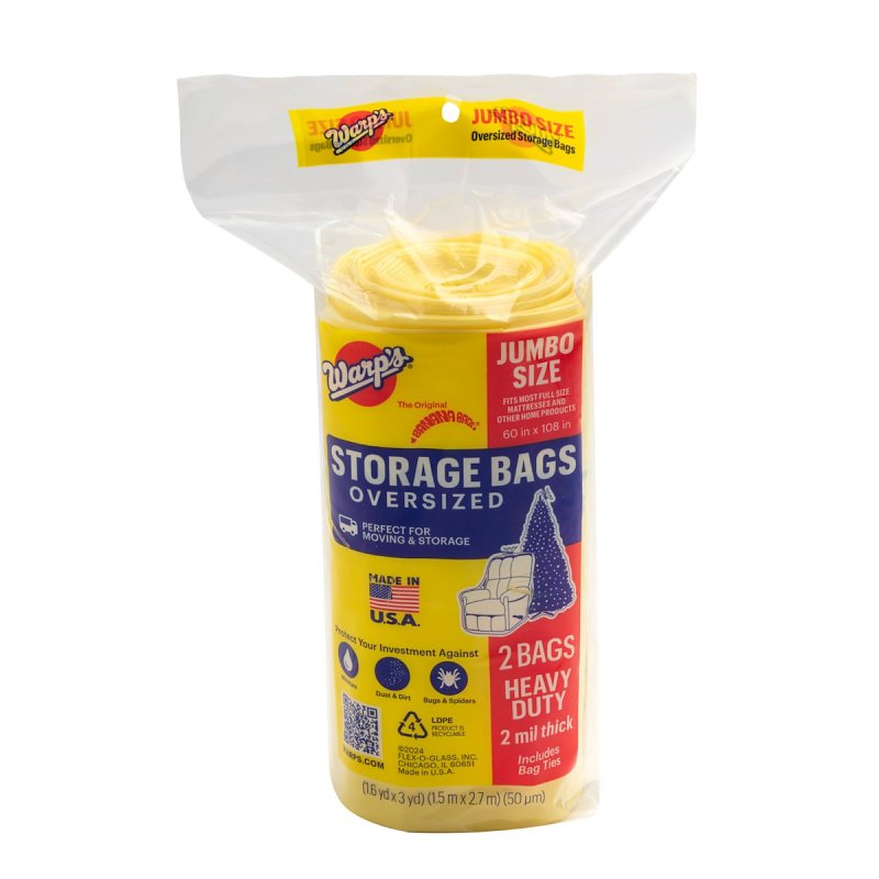 Warp's Banana Bags CB-60 Storage Bag, Jumbo, Plastic, Yellow, 60 in L, 108 in W, 2 mil Thick