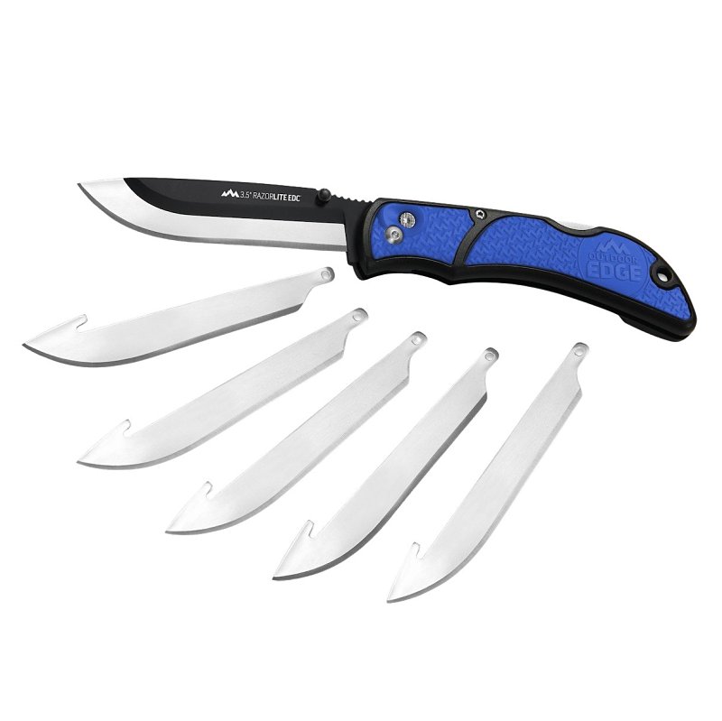 Outdoor Edge Razor-Lite Series RLU-40C Knife, Blue Handle, 3-1/2 in L Blade, Stainless Steel Blade, 8 in OAL