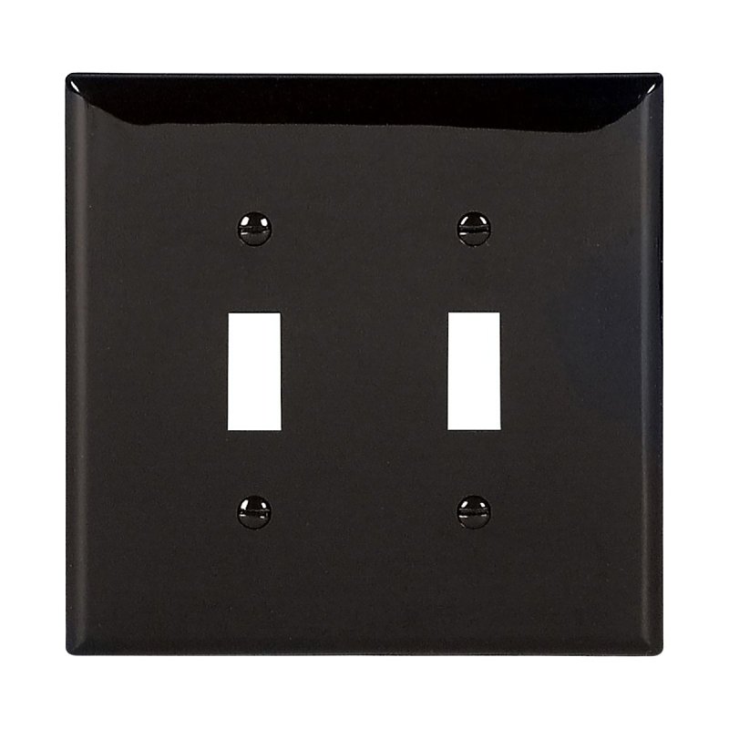Eaton PJ2BK Toggle Wallplate, 4.87 in L, 4.94 in W, 2-Gang, Polycarbonate, Black, Gloss