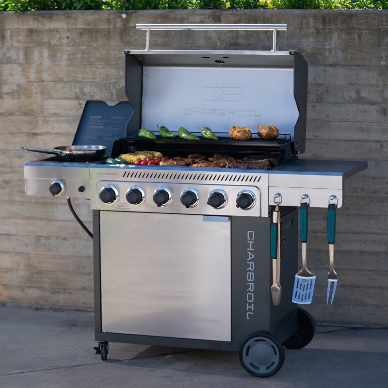 Char-Broil 463229021 Gas Grill, 60,000 Btu, Liquid Propane, 6-Burner, Chef's Tray, 10,000 BTU Side Burner, Cabinet Storage