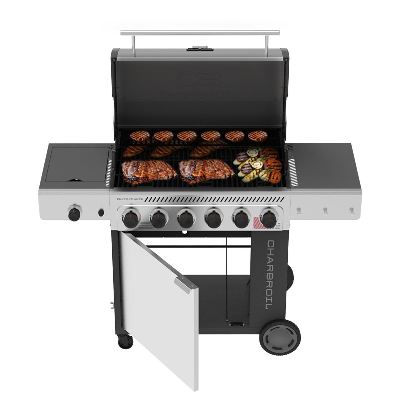 Char-Broil 463229021 Gas Grill, 60,000 Btu, Liquid Propane, 6-Burner, Chef's Tray, 10,000 BTU Side Burner, Cabinet Storage