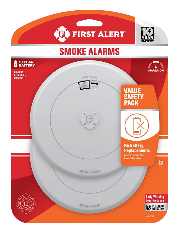 First Alert 1046736 Smoke Alarm, Photoelectric Sensor, 85 dB, Alarm: Audible, White