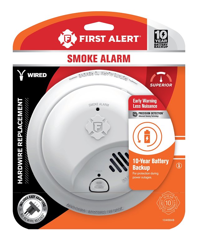 First Alert 1046848 Smoke Alarm, Ionization Sensor, 85 dB, Alarm: Audible, Visual, White