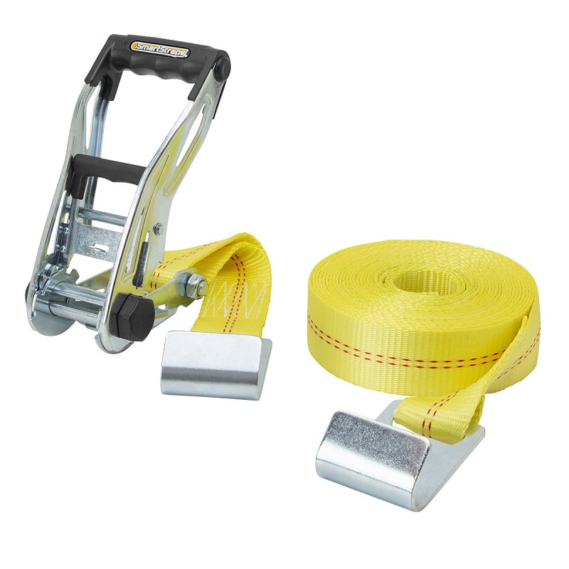 SmartStrap 263 Stamped Rail Tie-Down, 2 in W, 27 ft L, Polyester/Steel, Yellow, 3333 lb, Flat Hook End Fitting