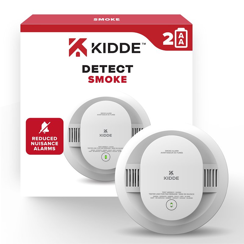 Kidde DETECT Series 20SDR Smoke Alarm, Photoelectric Sensor, 10 ft Detection, 85 dB, Alarm: Beep, Ceiling, Wall, White, 2 pk