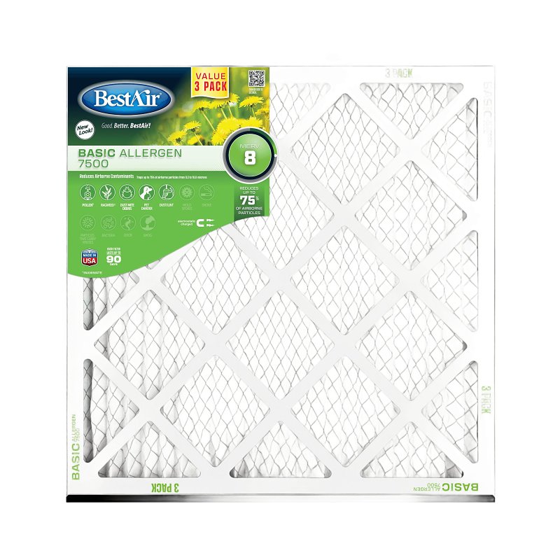 BestAir B1-2020-8-3VP4 Air Filter, 20 in L, 20 in W, 8 MERV
