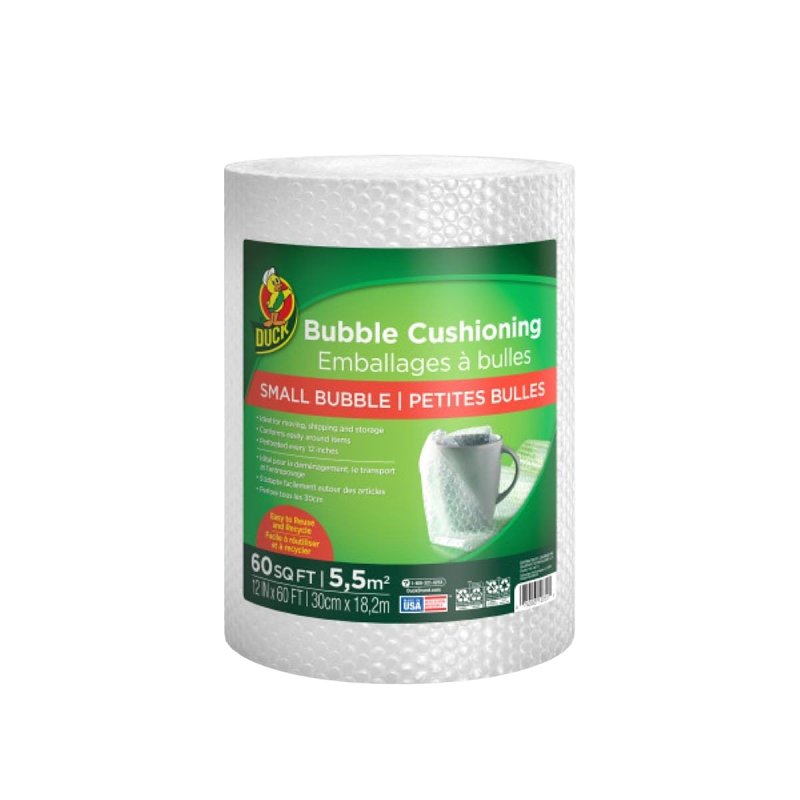 Duck 286687 Bubble Wrap, 60 ft L, 12 in W, Nylon, Clear