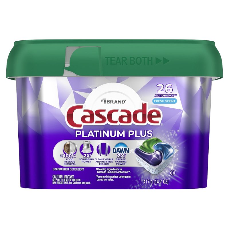 Cascade Platinum Plus ActionPacs Series 80798637 Dishwasher Detergent, 14.7 oz Box, Pod, Fresh