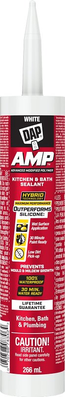 AMP 7079874343 Kitchen and Bath Sealant, Crystal Clear, 24 hr Curing, -17 to 60 deg C, 266 mL Cartridge